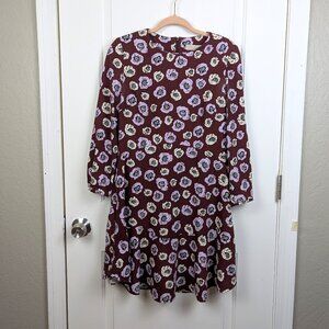 LOFT | Brown Floral Long Sleeve Dress Size 2